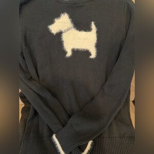 Charter Club Black Sweater with Cream Dog Design w rhinestone collar.
